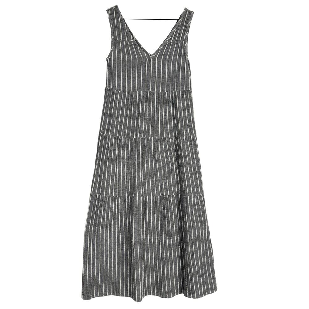 Marine Layer Corinne Maxi Long Dress Gauze Tiered Gray Stripe - XS